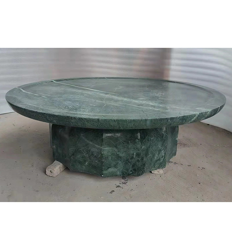印度绿大理石圆形茶几简约家用