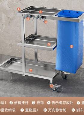 不锈布钢客保洁酒32818店房手推草车物业打扫卫生清工洁具车推车
