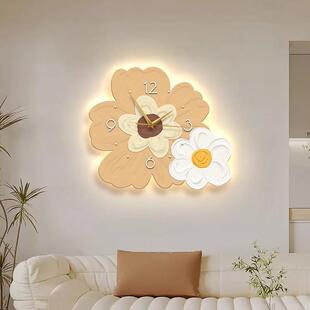 小新客厅钟表装饰画le清光d发画花壁灯奶油风餐厅时YRD钟挂墙卉挂