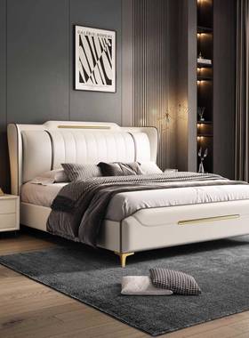 现简8934约床1.8包米双人婚床意式主卧1代.5m户型软储物小皮艺床