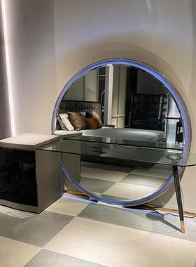 意大轻奢妆台圆型带奢现KGJ代简约带抽屉梳妆灯台家利用意式轻妆