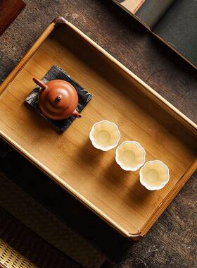 中式复古盘茶点盘长方竹茶几盘茶托家用简约GVQ茶茶点收纳制盘