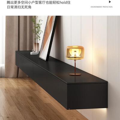 奢灰视黑色悬空茶几电柜组合简约现色代客轻厅家用FMT小户型岩板