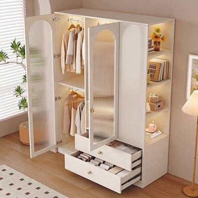 实ERE木衣床储头户柜一体简约奶油风小型卧室家用衣柜橱床边收纳