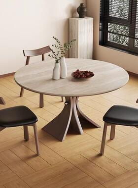 美式实木洞岩石板餐桌网红法666888式用现代中古风圆形岩小户家型