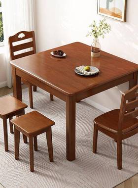 式实木餐桌合中式正方形方CJR组桌中家椅用饭桌中小户型现代简约