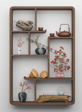 新式博面古架实木中壁挂式54404茶壶茶室新墙置物架简约现