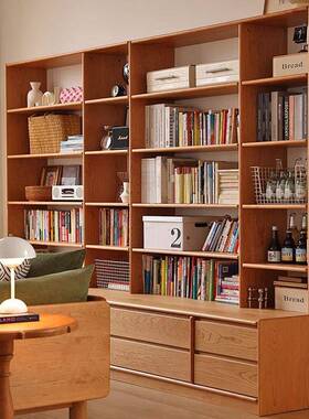 北书AJG美樱木书柜现代日式组合架客厅全实桃木满墙书带卡座落地