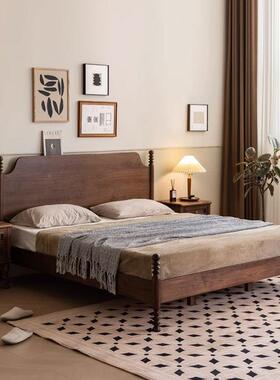 北美黑OSW胡桃木式床现人代简约式复古床美新中床卧室全实木原木