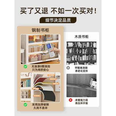 钢制书柜纳架物一体儿童书架储置物架多层客厅展示柜F988THS7防尘