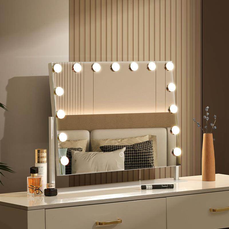 化妆梳妆台led灯泡充电面台式可转旋智325桌能补妆镜高清镜镜子带