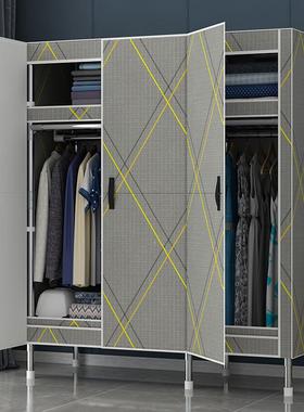 易?粗用宿舍简组装推拉磁吸门布衣柜卧室出租房加厚三开门WLM全钢