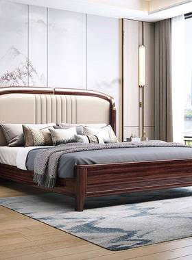 新中式实木床乌金木双34776储人储物轻床奢简约高箱物1.8家米主卧