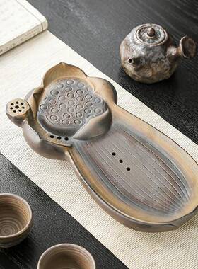 粗陶简创意陶NJA瓷壶干泡盘储水式古壶托盘养壶莲花茶复道承小茶