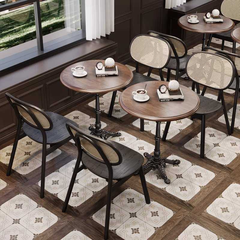 美式复古咖啡厅实木桌椅组合奶茶店西餐厅甜品店烘焙藤编椅子商用,3C数码配件,摄像机配件,淘宝优惠券,粉丝福利购,淘宝优惠卷