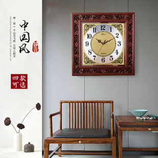 艺森中式 实木挂钟客厅正方形钟表中国风电表箱钟大号会议室石英钟