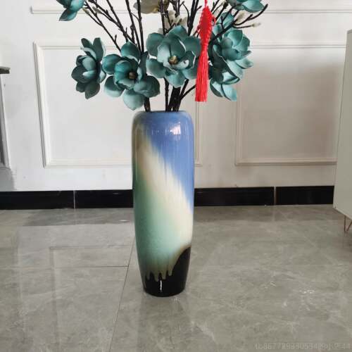 高档落地视花瓶现代新轻奢客厅简约手工陶花插居家中式电柜景德高