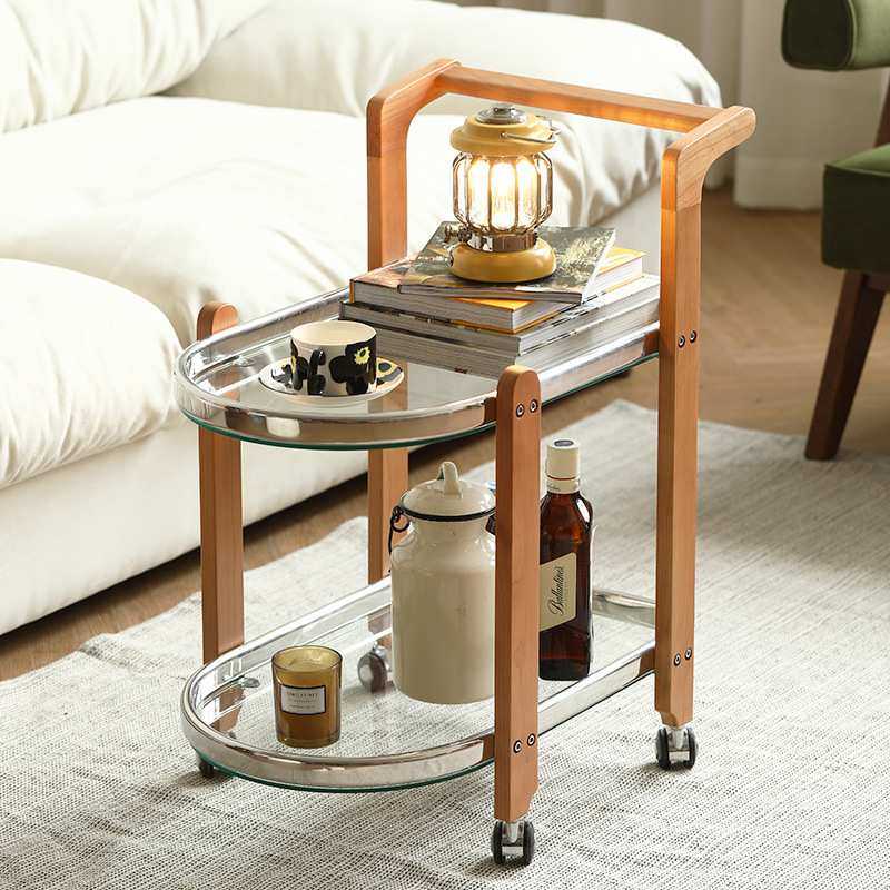 中古小推车玻璃北欧实木日式置物架樱桃木中古可移动沙发边几,3C数码配件,摄像机配件,淘宝优惠券,粉丝福利购,淘宝优惠卷