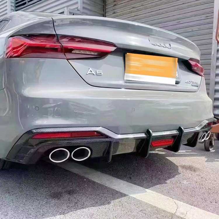 21-23年A5运动版/S5改装带领航灯款碳纤维后唇四出尾喉尾唇