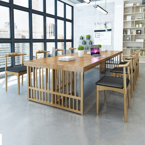 loft实木大型长方形会议桌椅