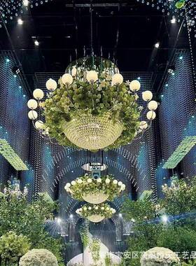 式款婚庆堂道具韩高端婚宴铁艺奶KKZ白球新水晶大吊灯森系婚礼布