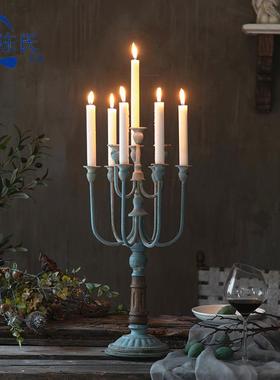 美式餐桌复古台金属烛台浪漫光晚餐道烛具A1003做旧婚庆轻奢摆烛