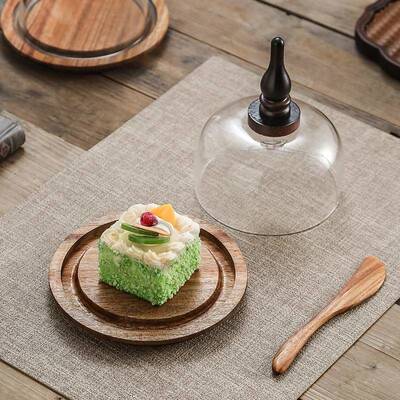 木制蛋糕盘甜品EPJ展盒示面包摆台黄油盘牛油盒玻璃盖托防尘罩