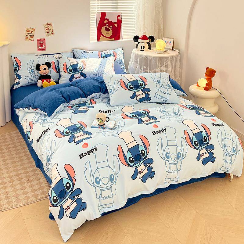 a类正卡四件套全棉床单被罩儿童水洗棉三A类正板板件通套单人双床