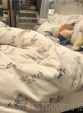 高档ins1紫色美田园风小碎花床上四件套棉纯棉被套1.全5式m.8米三