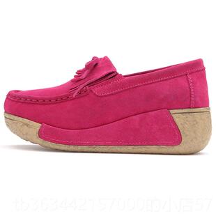 加绒加厚棉鞋 高档205秋冬真皮鞋 季 皮毛2一体女豆豆鞋 摇 厚底妈妈鞋