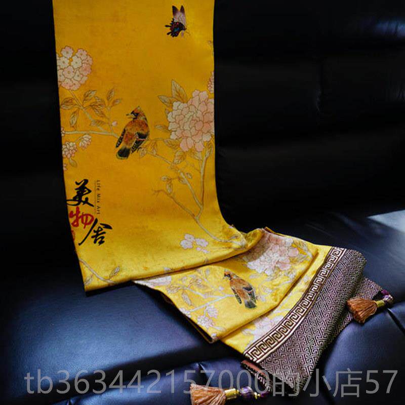 高档桌旗中样式禅意古典琴盖布茶台色餐边柜板间黄新中式鸟桌布桌