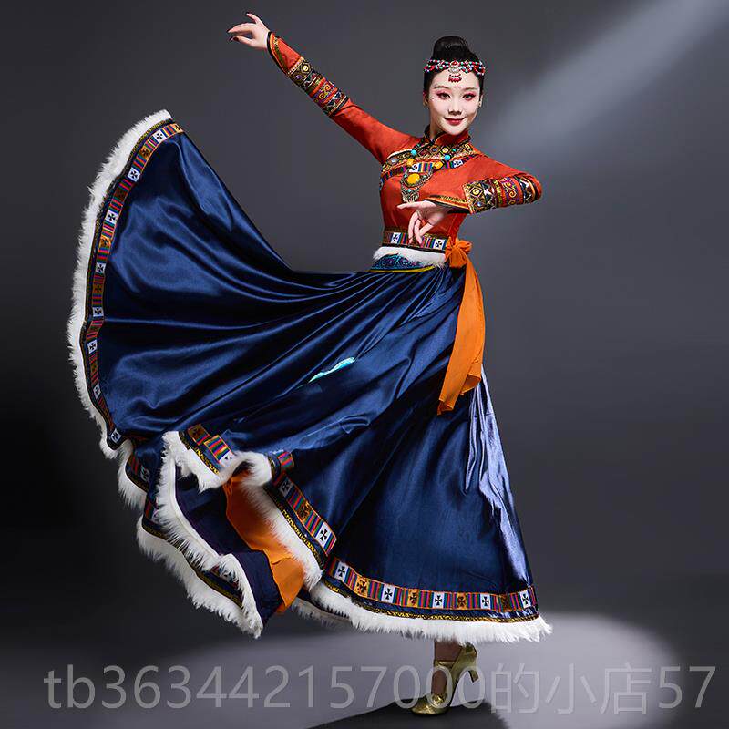 高档藏族舞蹈服演出服女成装新款人少族数民风藏袍裙子大摆裙艺考
