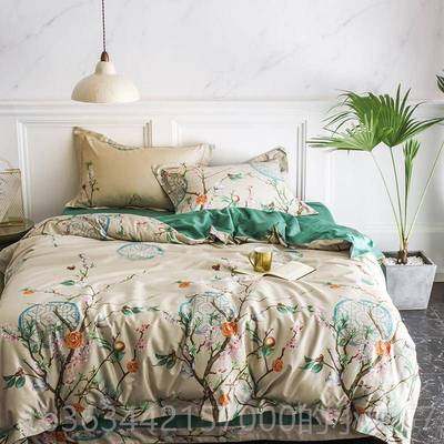 高档特进口140支匹马棉价件套全棉贡四缎端印花纯棉高轻奢田园风