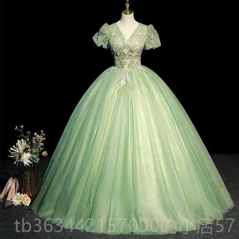 高档礼人服森系绿色美声声乐钢艺考独琴晚唱演出蓬蓬裙主持礼服成