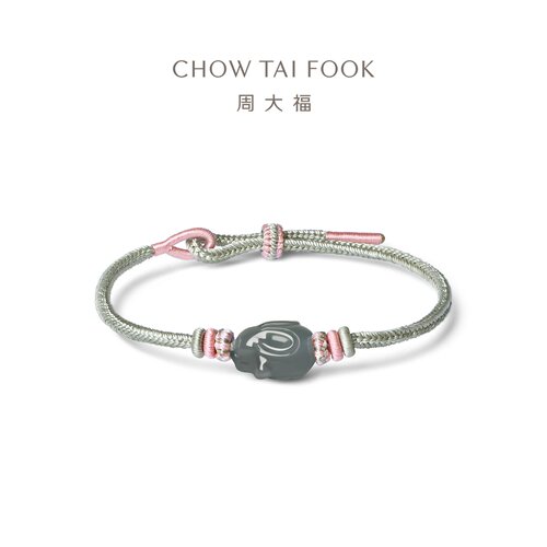 周大福玉兔子和田玉编绳手链