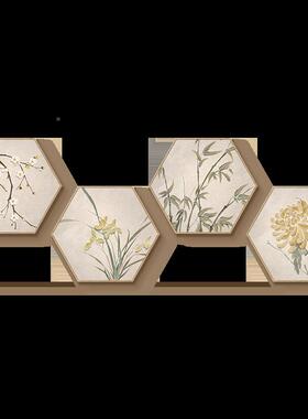 画新中式茶室书梅兰房竹菊禅意典客厅装饰高端挂画古SF747190六边