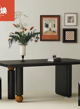 FLG北黑色全欧实木家用长方形餐饭桌桌简约现代桌创意书小户型办