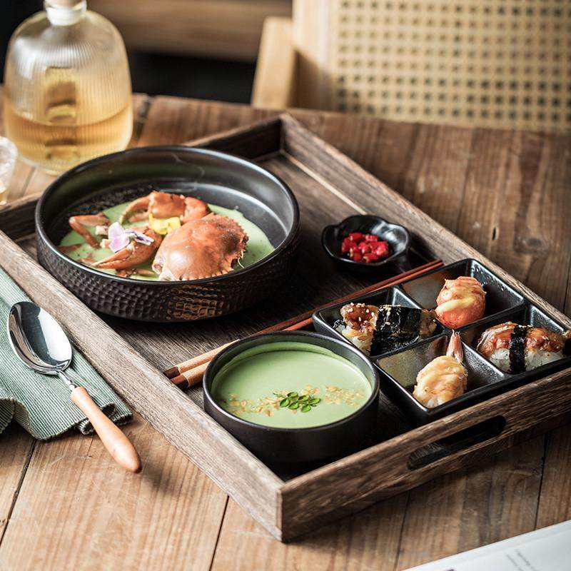 高级一人食餐具仪式托盘盘子精致碗碟套餐套装感分格餐盘新疆包邮