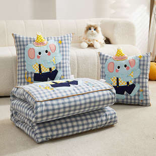 纯棉两用抱枕被靠垫格子全被沙发枕头汽车被卡通棉午休办新疆包邮