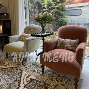 法式复古实木布艺沙发椅书房客厅单人老虎椅美式轻奢休闲椅阳台椅