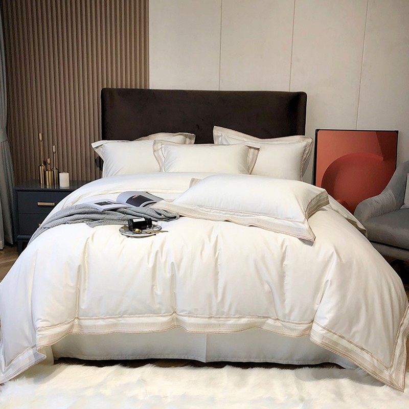 特价A类140支匹马棉四件套全棉纯棉刺绣纯白色酒店欧式轻奢风床品