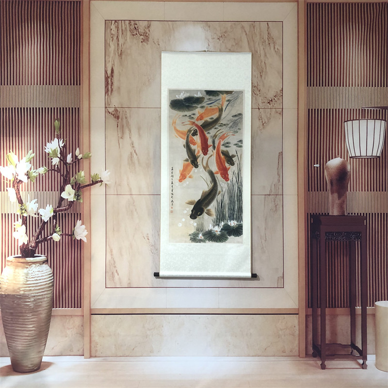 吴青霞 九鲤鱼图 荷花年年有余九鱼图招财国画微喷复制装饰画挂画,家居饰品,国画,淘宝优惠券,粉丝福利购,淘宝优惠卷