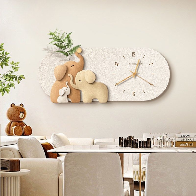 餐厅装饰画钟表创意大象立体轻奢高级感餐桌墙面挂画时钟客厅壁画,家居饰品,现代装饰画,淘宝优惠券,粉丝福利购,淘宝优惠卷