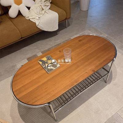 设计客厅复不锈钢OJO椭圆茶几小户型古日式长茶桌式双层中台茶小