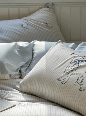 条纹狗长全绒棉棉四件油尔套简约蓝色奶风清新天丝莱赛被Lunaroo