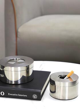 现代简约缸不锈办钢1407旋转式带盖防飞灰灰客厅公司公室家居装饰