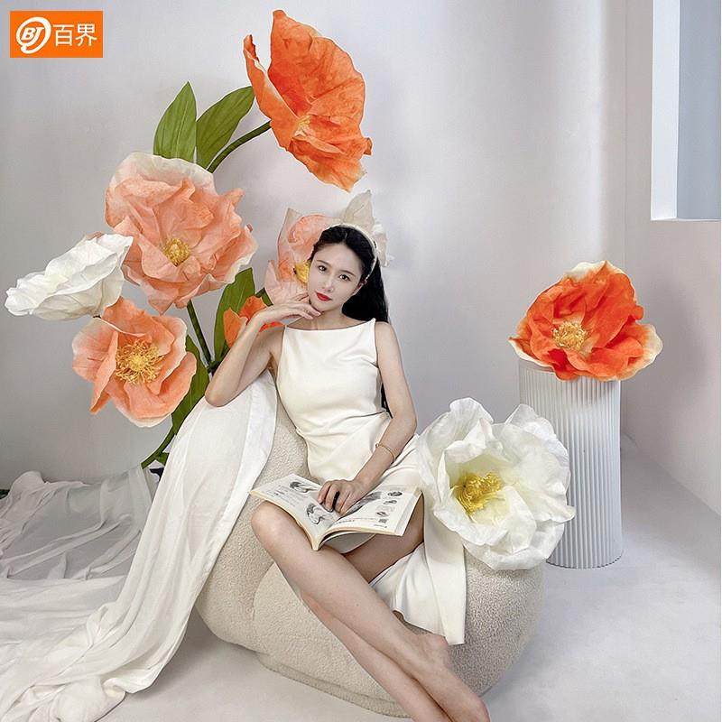 号自动大开合花虞美人大型婚仿花超大美陈布UXE置庆婚礼装真饰摆