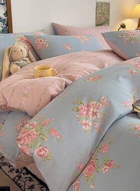 式田园四全棉纯棉床lxy20246上件套家用被套罩床美单笠床款三件套