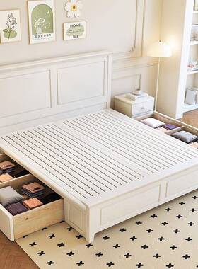 奶油奢华实木床1.JFP米婚现代约白色小2户型主卧简家用1.8米床