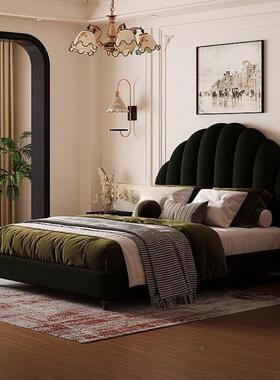 华美式绒布木复古意式实CGG床简约奢黑色法式人床主卧双欧式公主